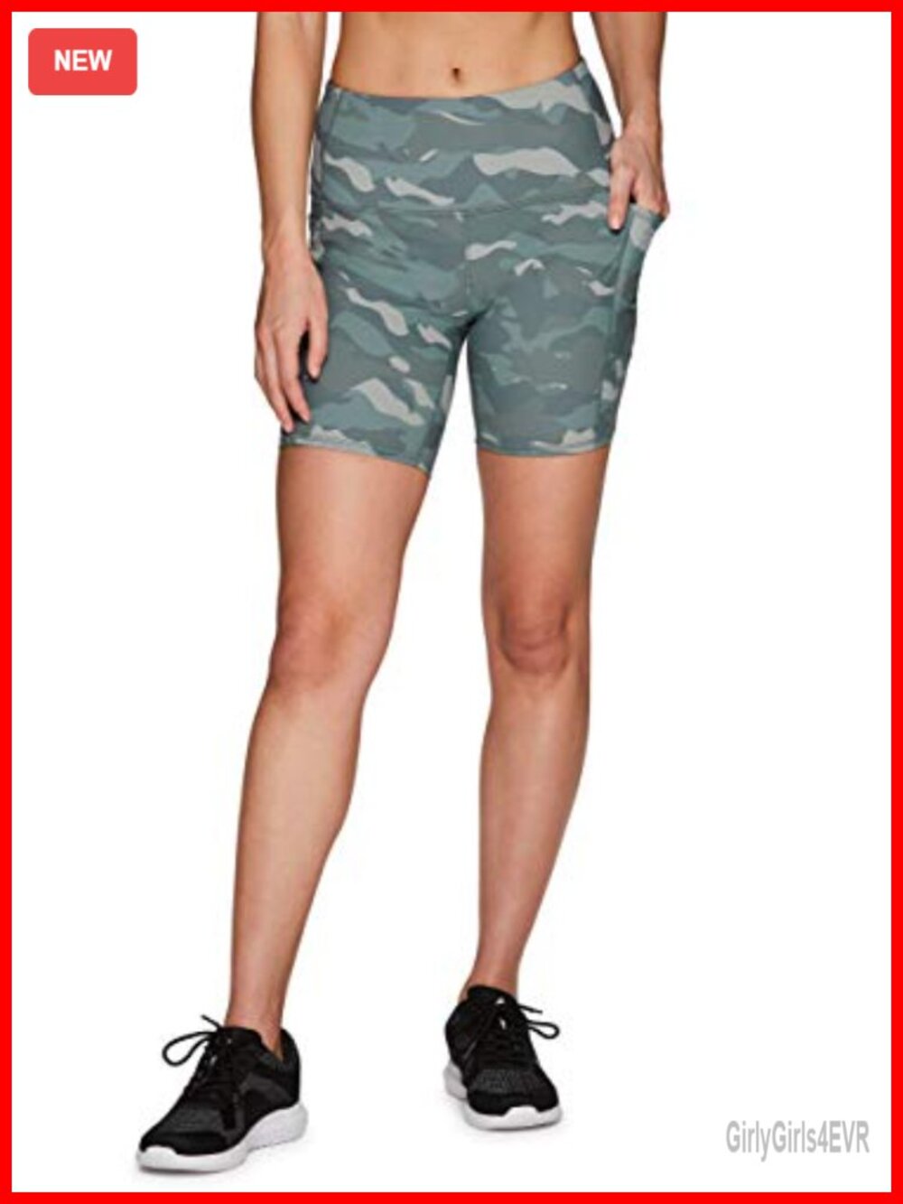 Camo Bike Shorts 7 Inch High Waist Squat Proof Side Pockets Women's Active - Picture 1 of 5